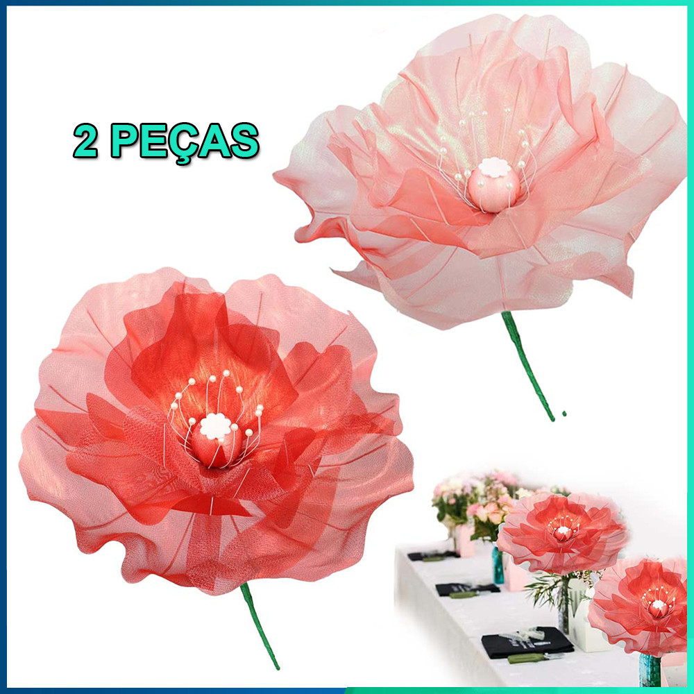 2pçs Flors de gaze artificial para recepção de casamento festa de aniversário decoração falsa para casamento