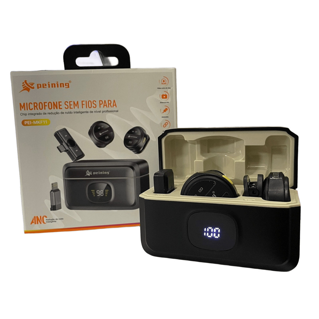 Microfone Duplo Sem Fio Profissional Para Iphone e Android PEI-MKF11