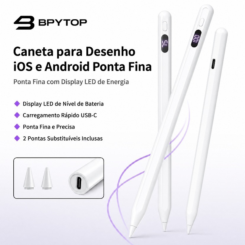 Canetas Para iOS e Android Pencil LED Pontas Extras / Caneta Para Desenho iOS e Android Ponta Fina