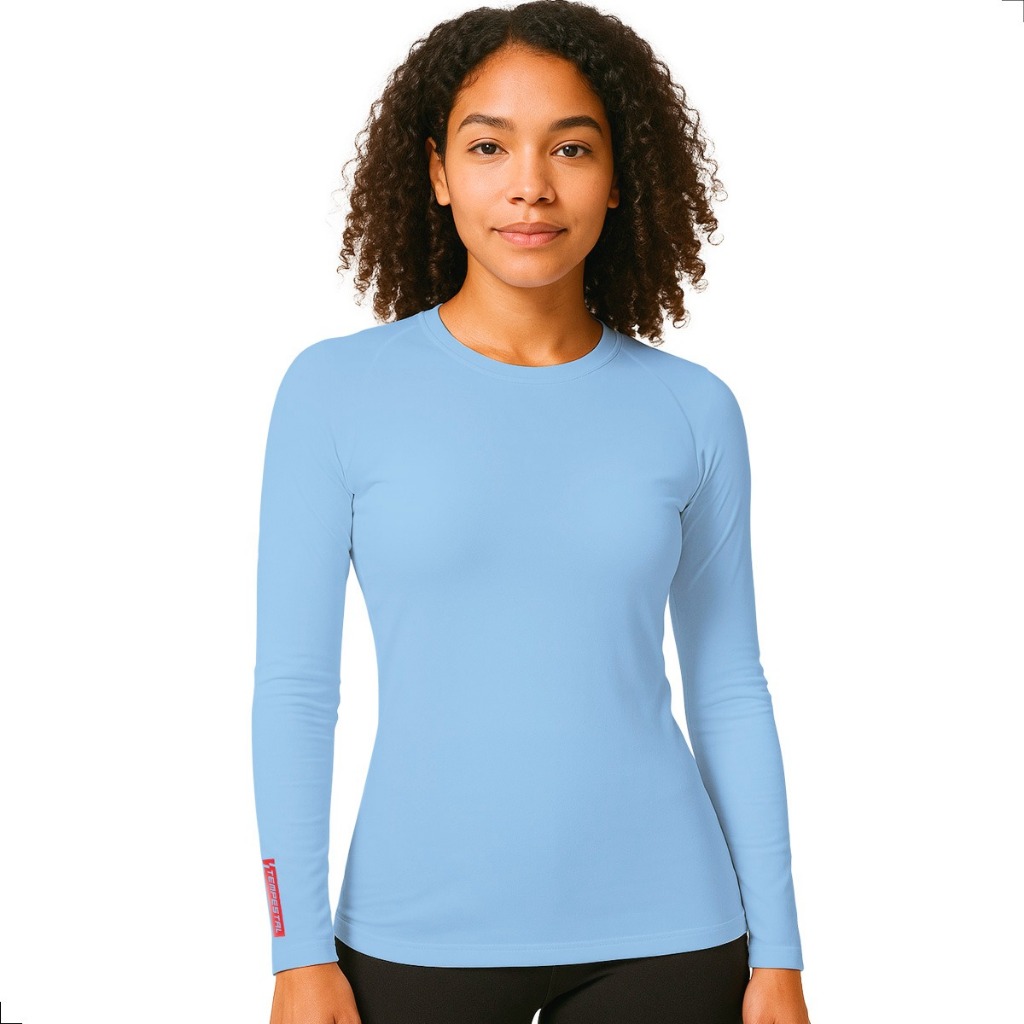 Camisa Térmica Feminina Manga Longa UV50+ Azul Sky Segunda Pele