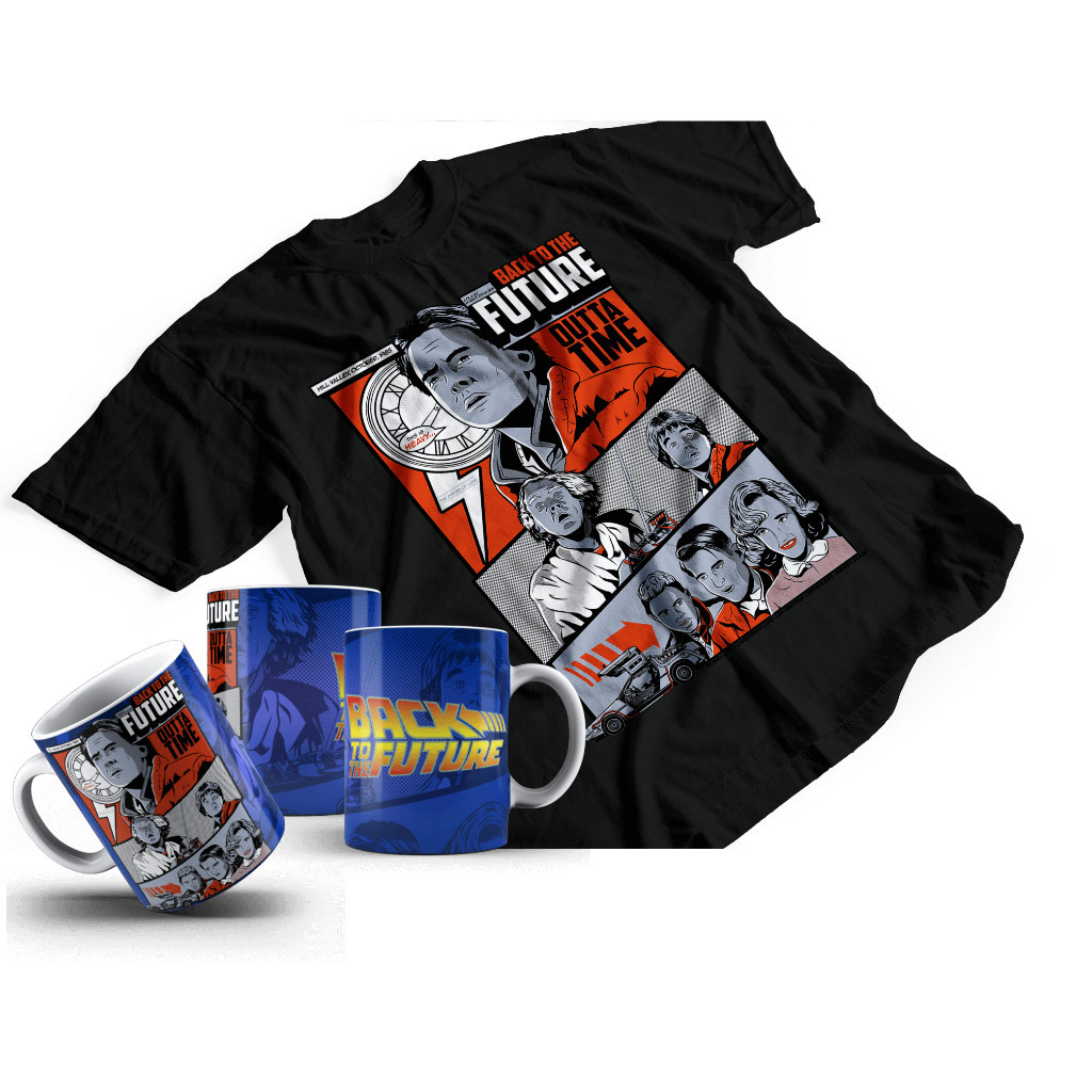 kIT Camiseta Caneca Back To the Future De volta Para o Futuro retro