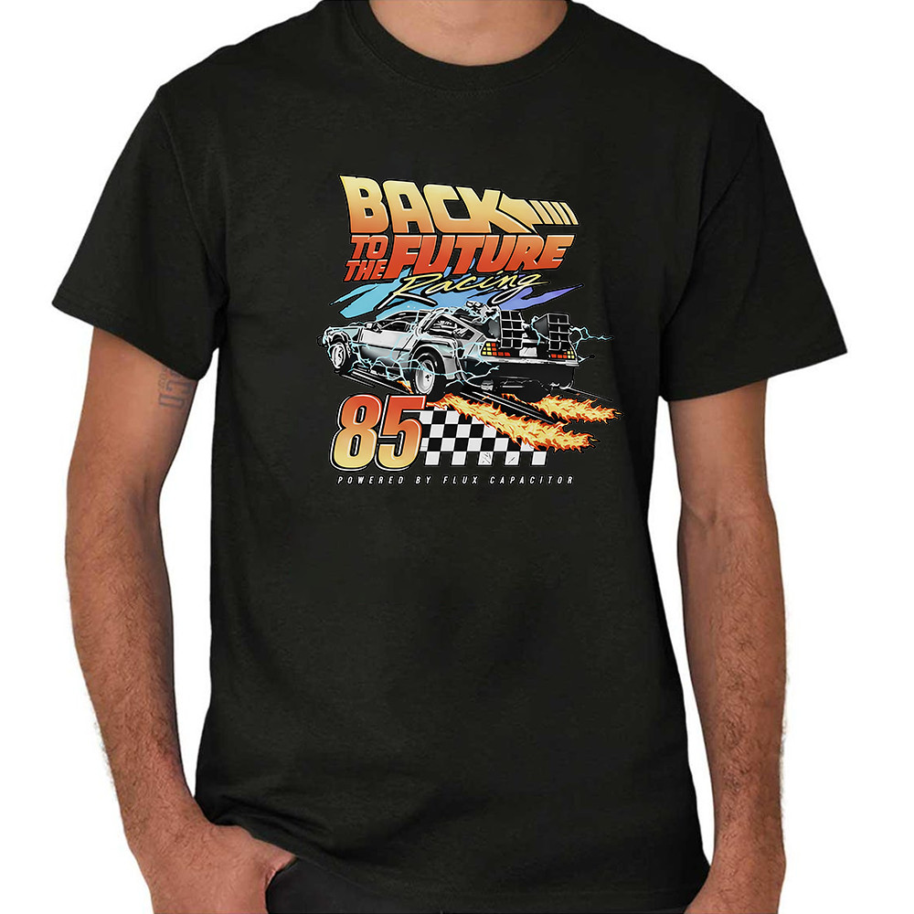 2026 Camiseta Feminina Masculina Estampa Carro De F1 Com Chama E Letra Back To The Future Streetwear Novo