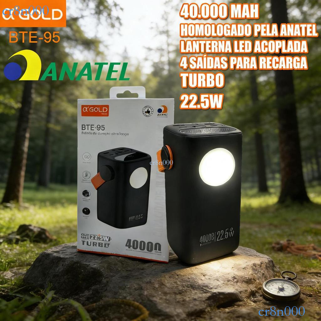 Power Bank A'Gold 40000mAh, Carregador 22.5W, para Notebook, Celular e Tablet BTE-95 ✨cr8n000