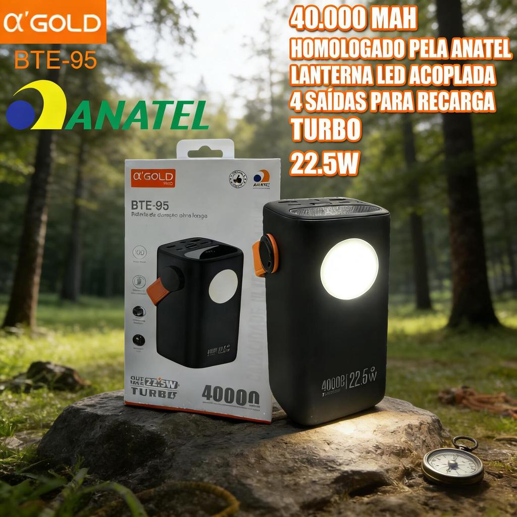 Power Bank A'Gold 40000mAh, Carregador 22.5W, para Notebook, Celular e Tablet BTE-95
