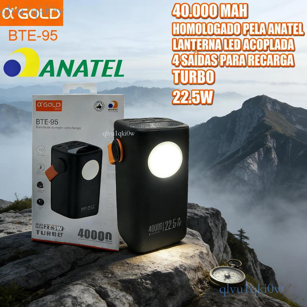 Power Bank A'Gold 40000mAh, Carregador Rápido 22.5W, para Notebook e Dispositivos BTE-95 💖ki0ww
