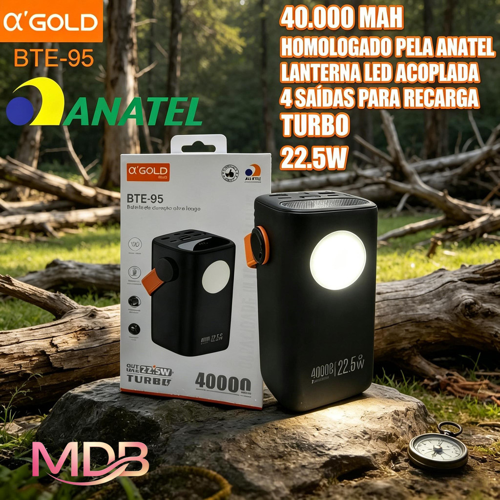 Power Bank A'Gold 40000mAh – Carregador 22.5W – Para Notebook, Celular e Tablet BTE-95