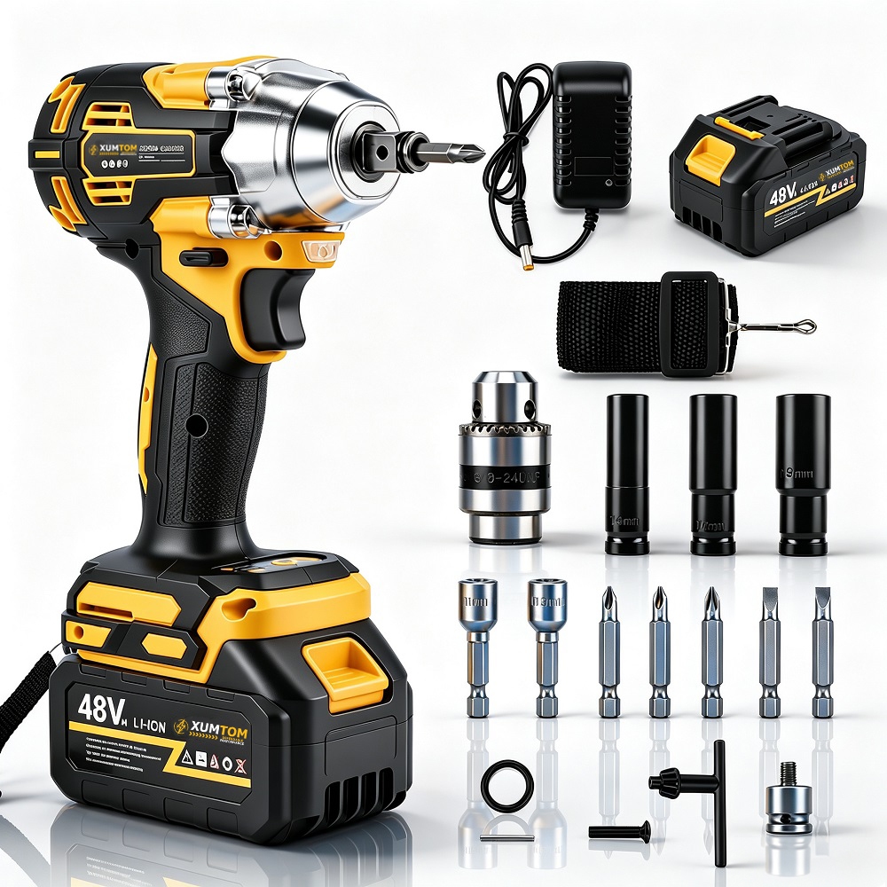 Chave de Impacto Sem Fio 48V Bivolt 2 Baterias 40000mAh Brushless 1/2 Kit Completo com Maleta e Soquetes