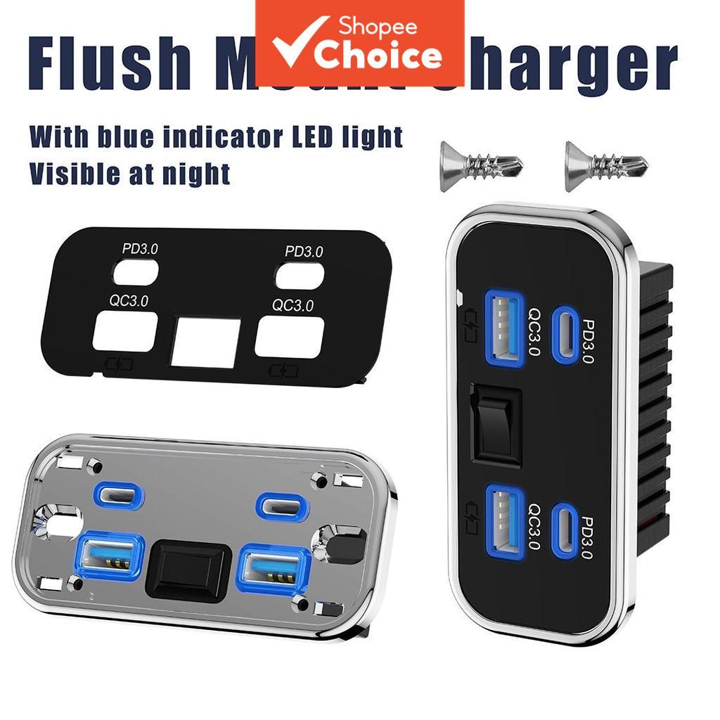 QC 3.0 76W Carregador Veicular à Prova D'água com Duplo PD3.0 Tipo-C e 4 Portas USB Carregador Rápido Universal 12V/24V