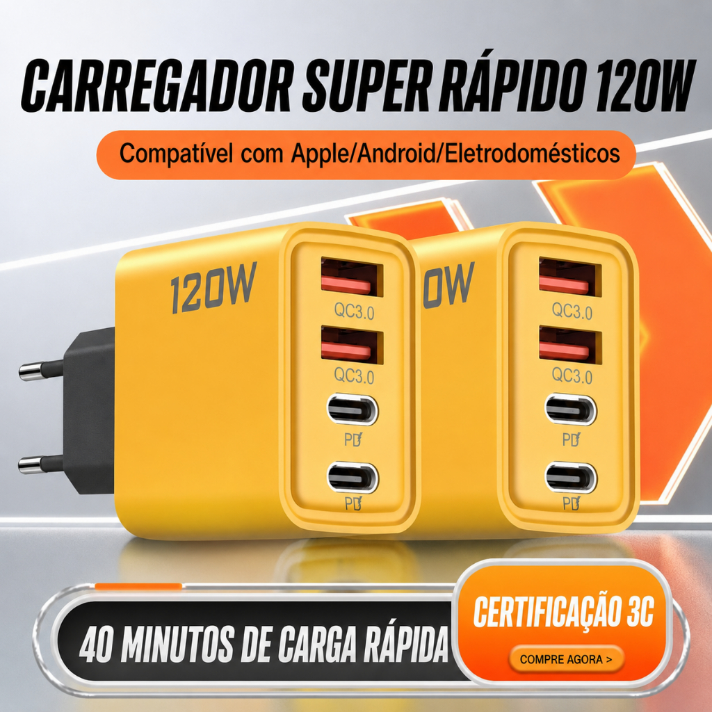 Carregador USB-C De 4 Portas 120W PD3.0 Estação De Carregamento Rápido Cabo De Dados Adaptador De Parede Para iPhone Sam
