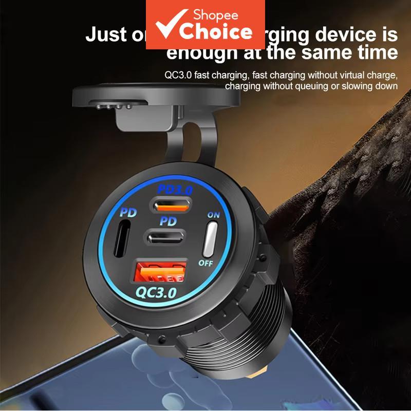 Carregador USB à prova d'água para carro 12v 24v Pd3 Qc3 carregamento rápido com voltímetro