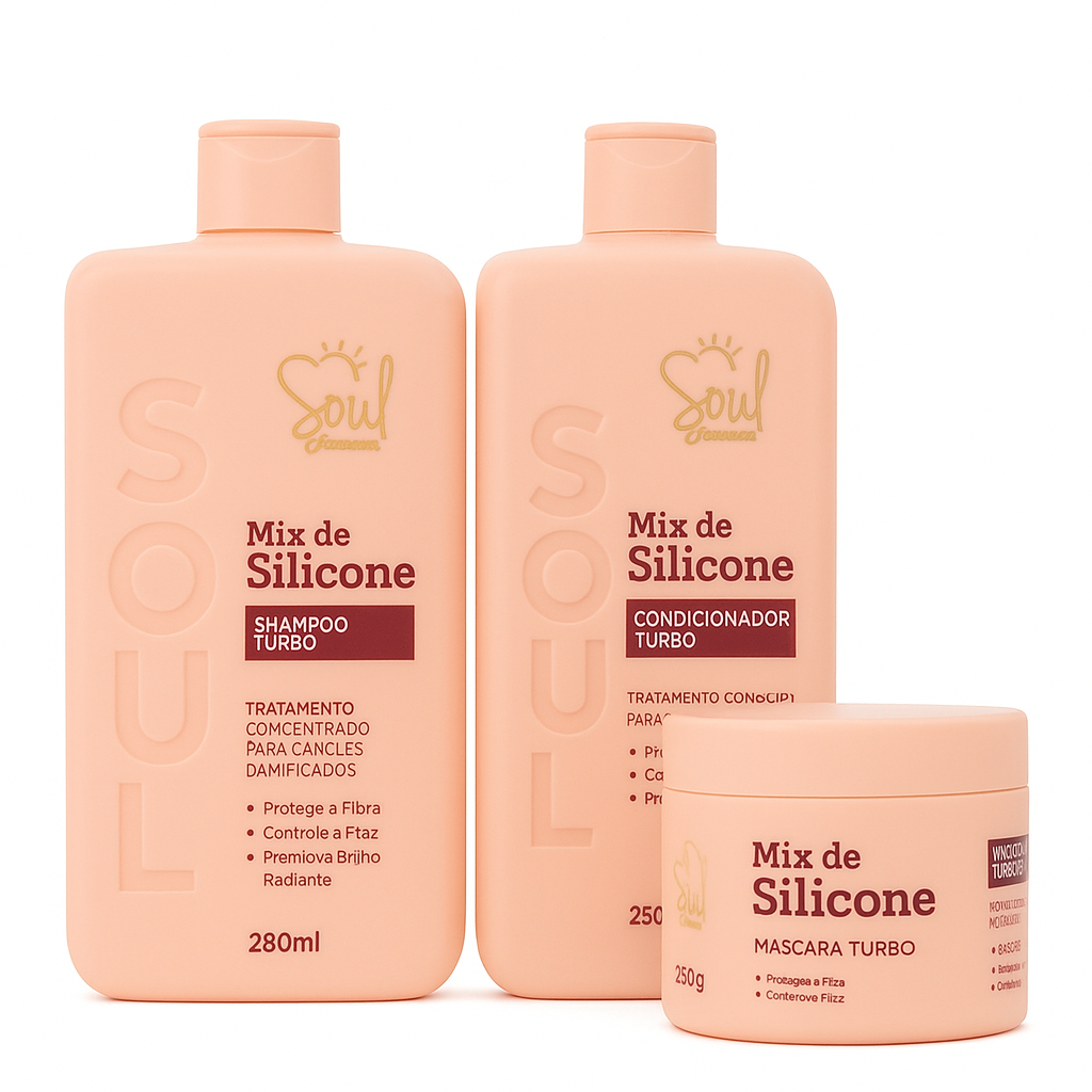 Kit Mix de Silicone Capilar Soul Cosméticos Brilho e Maciez Controle de Frizz Cabelos Salão