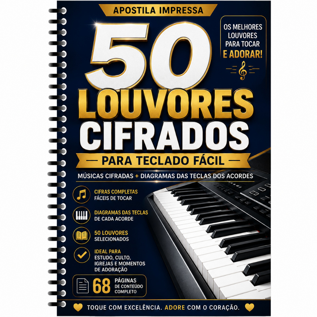 Apostila Teclado Gospel Fácil 50 Louvores Cifrados Diagramas das Teclas