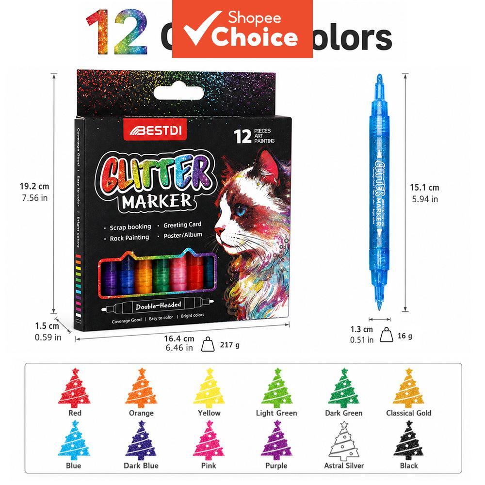 Caneta Marcadora De Brilho De Duas Cores De Ponta Dupla Shimmer Drawing Student DIY Craft Pen