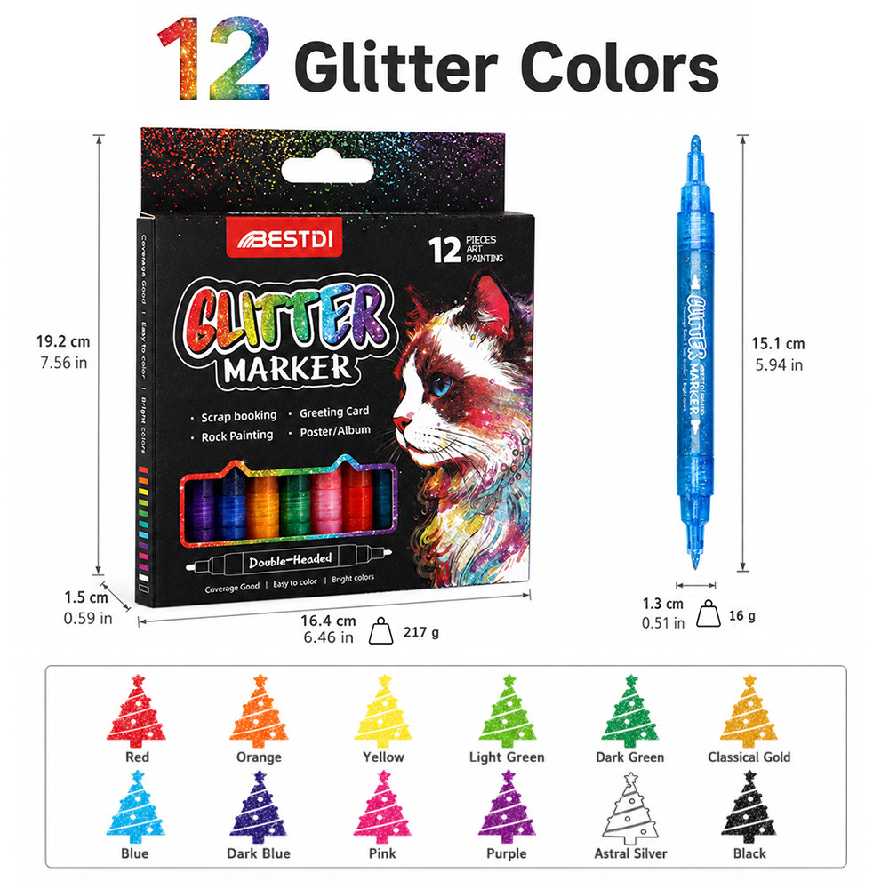 Caneta Marcadora De Brilho De Duas Cores De Ponta Dupla Shimmer Drawing Student DIY Craft Pen