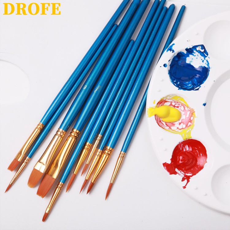 【DrofE】Escova de nylon 10 Peças Pincel De Pintura Aquarela Para Desenho Caligrafia Material Escolar 10Pcs Watercolor Water Paint Brush Calligraphy Drawing Pen School Art Supplies
