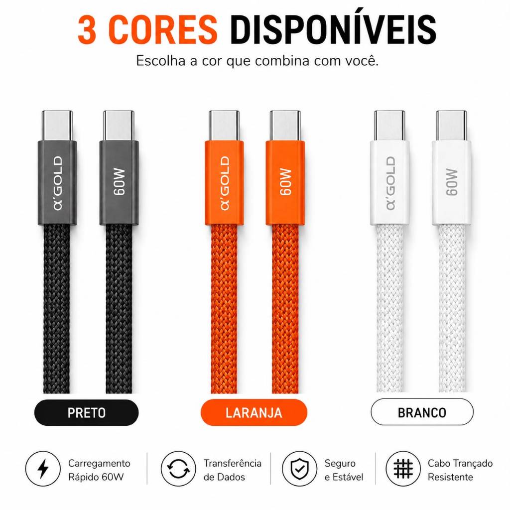 Cabo De Carregamento Tipo-C para Tipo-C 60W Carga Rápida Turbo 60w 1 Metro para Celular Tablet