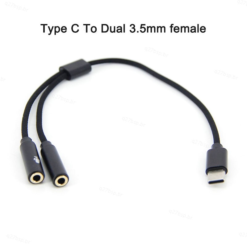 Tipo C Macho Para Duplo 3.5mm Fêmea Cabo Divisor Jack Usb 3.5mm Aux Fone De Ouvido Microfone Adaptador Fio BR27B