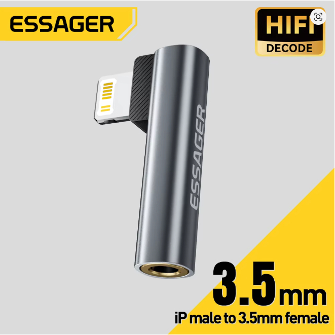 Essager adaptador de áudio em forma de L tipo C e Lightning para 3,5 mm Jack iPhone Samsung adaptador de fone de ouvido.