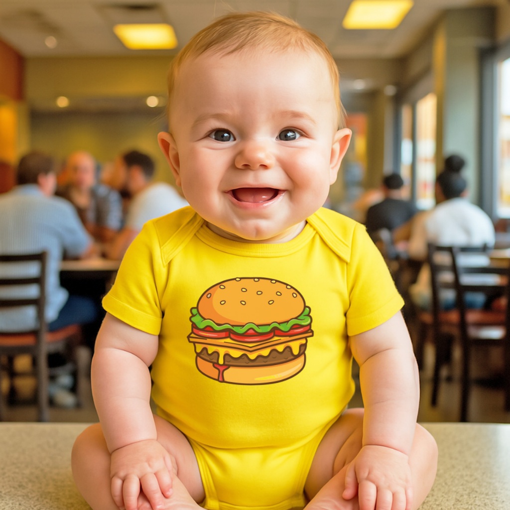 Body Bebê Algodão Estampa Divertida Fast Food Hambúrguer
