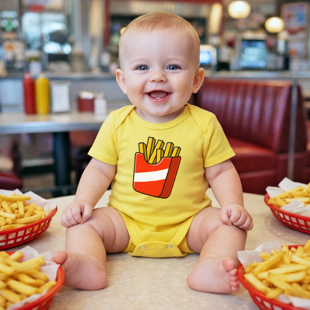 Body Bebê Algodão Estampa Divertida Fast Food Batata Frita