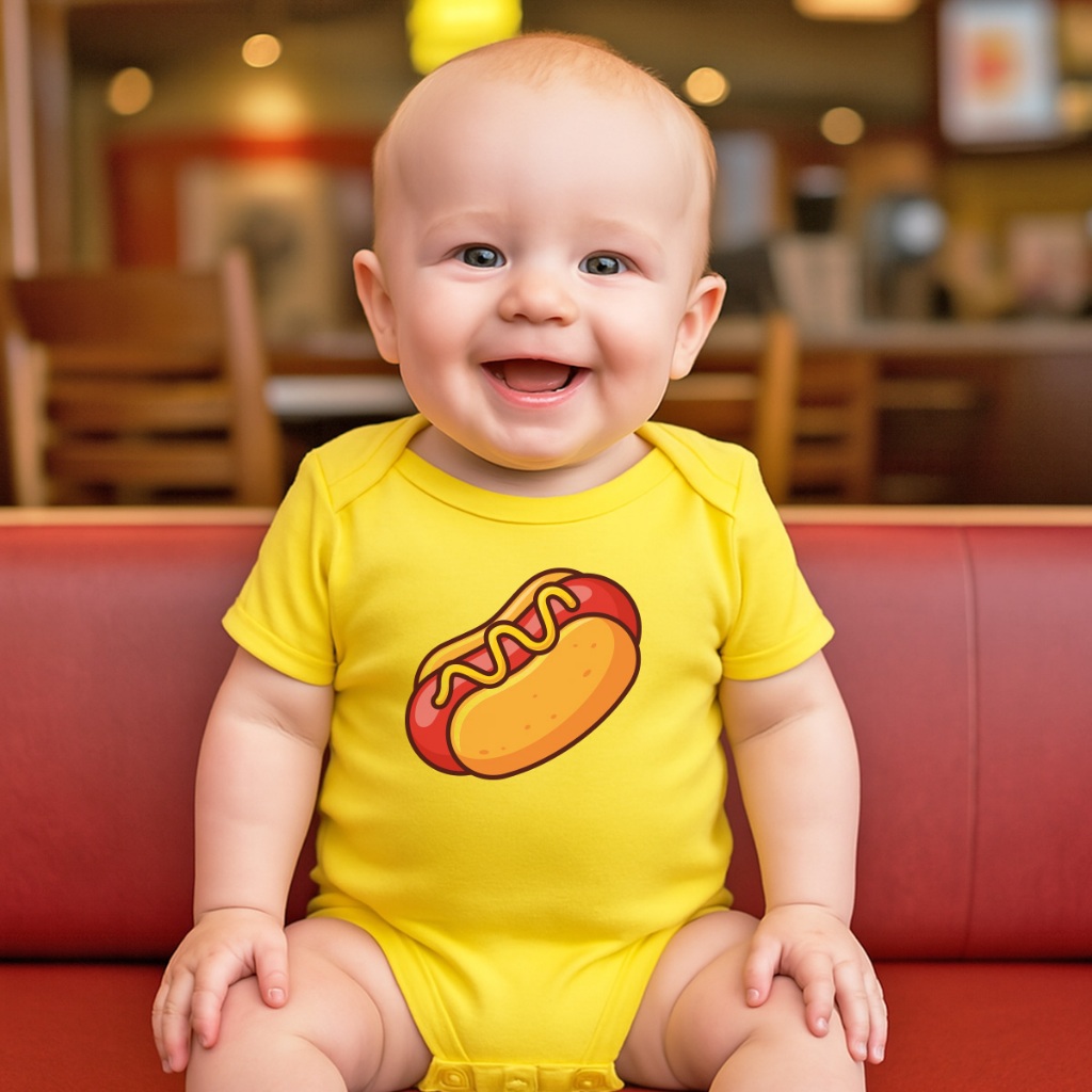 Body Bebê Algodão Estampa Divertida Fast Food Hot Dog