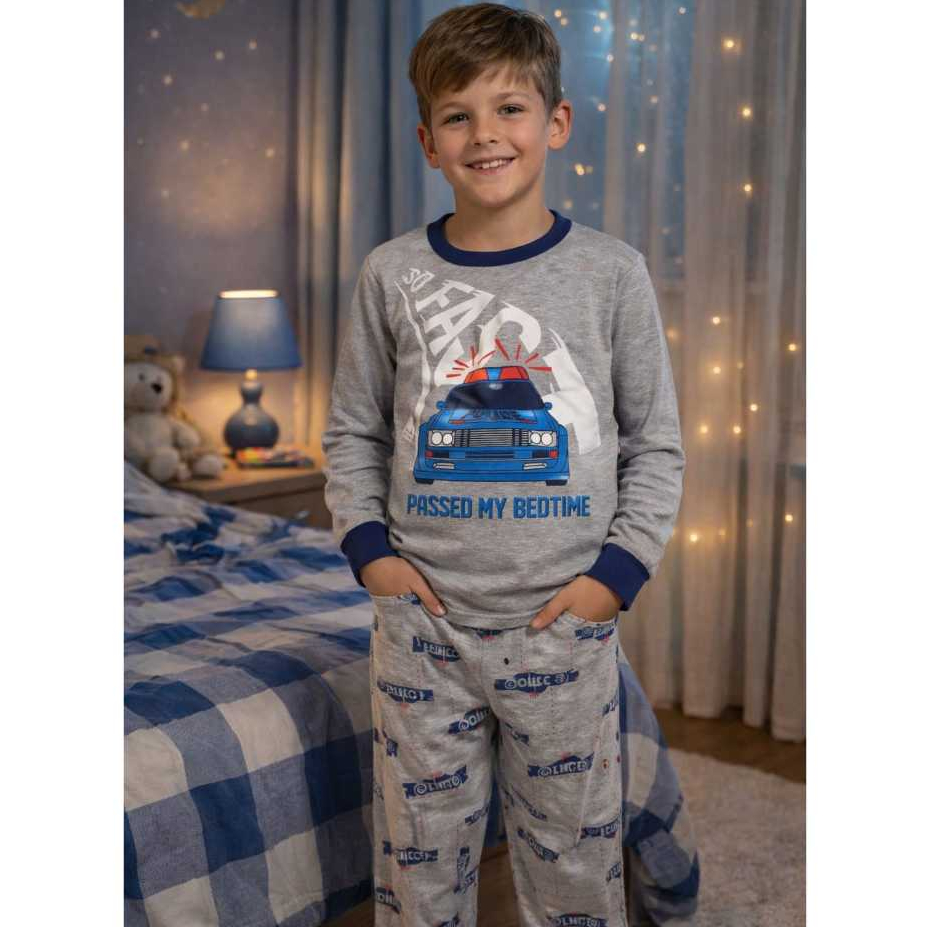 Pijama manga longa infantil menino Police Car e Fast Police Car com estampa que brilha no escuro