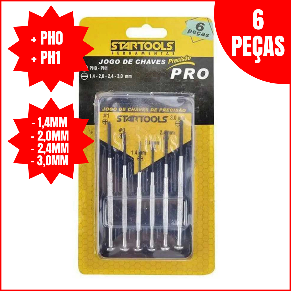 Kit 6 Mini Chaves de Precisão Para Reparo + Case Startools (PH0,PH1,1,4mm,2,0mm,2,4mm,3,0mm)