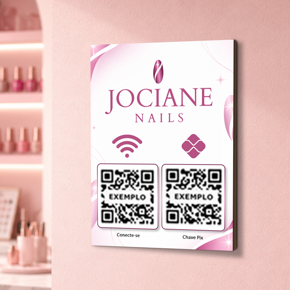 Placa Qr Code Pix Parede Personalizada com Logo - PIX Wifi Instagram WhatsApp Facebook Avaliação Google Cardápio Digital
