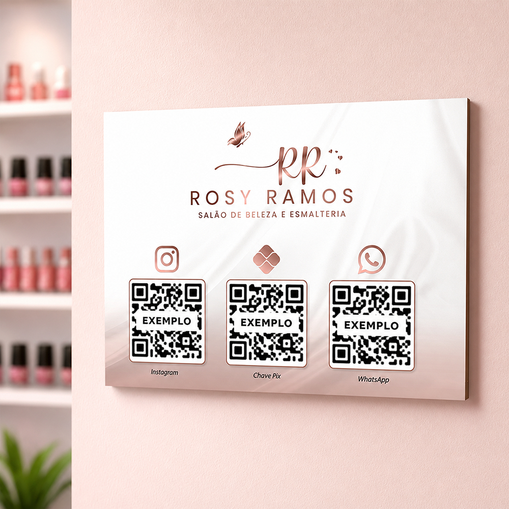 Placa Qr Code Pix Parede Personalizada com Logo - Wifi Instagram WhatsApp Avaliação Google Cardápio Digital