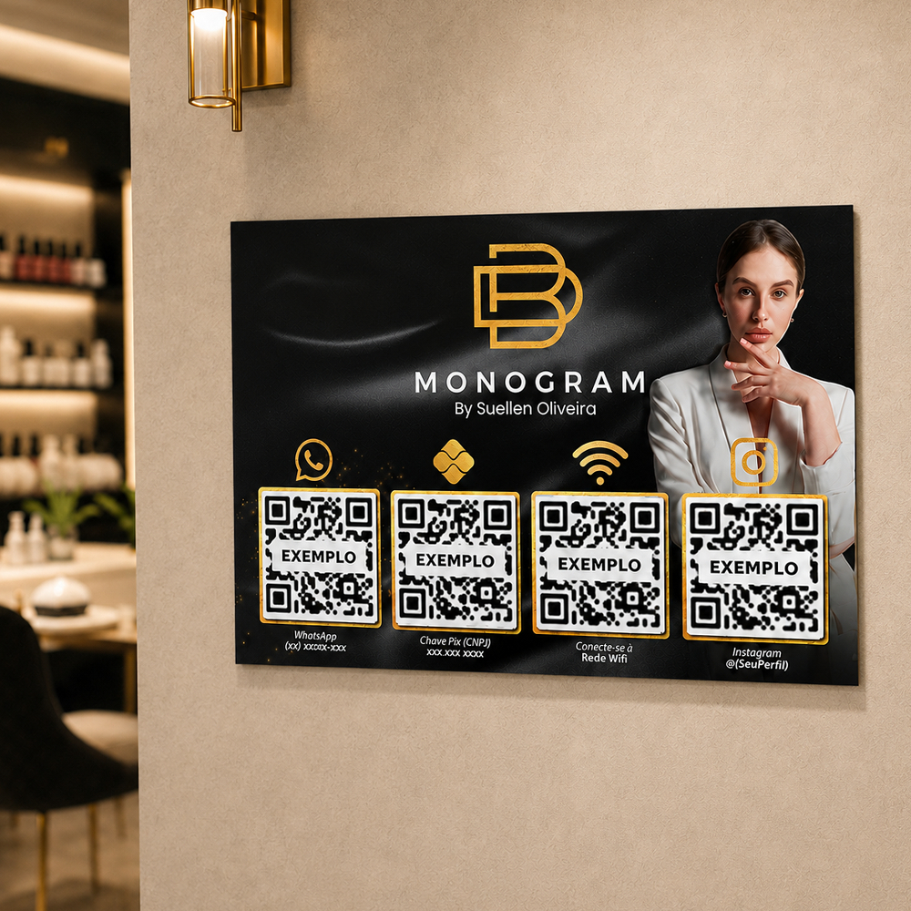 Placa Qr Code Pix Parede Personalizada com Logo - Wifi Instagram WhatsApp Avaliação Google Cardápio Digital 20x30cm