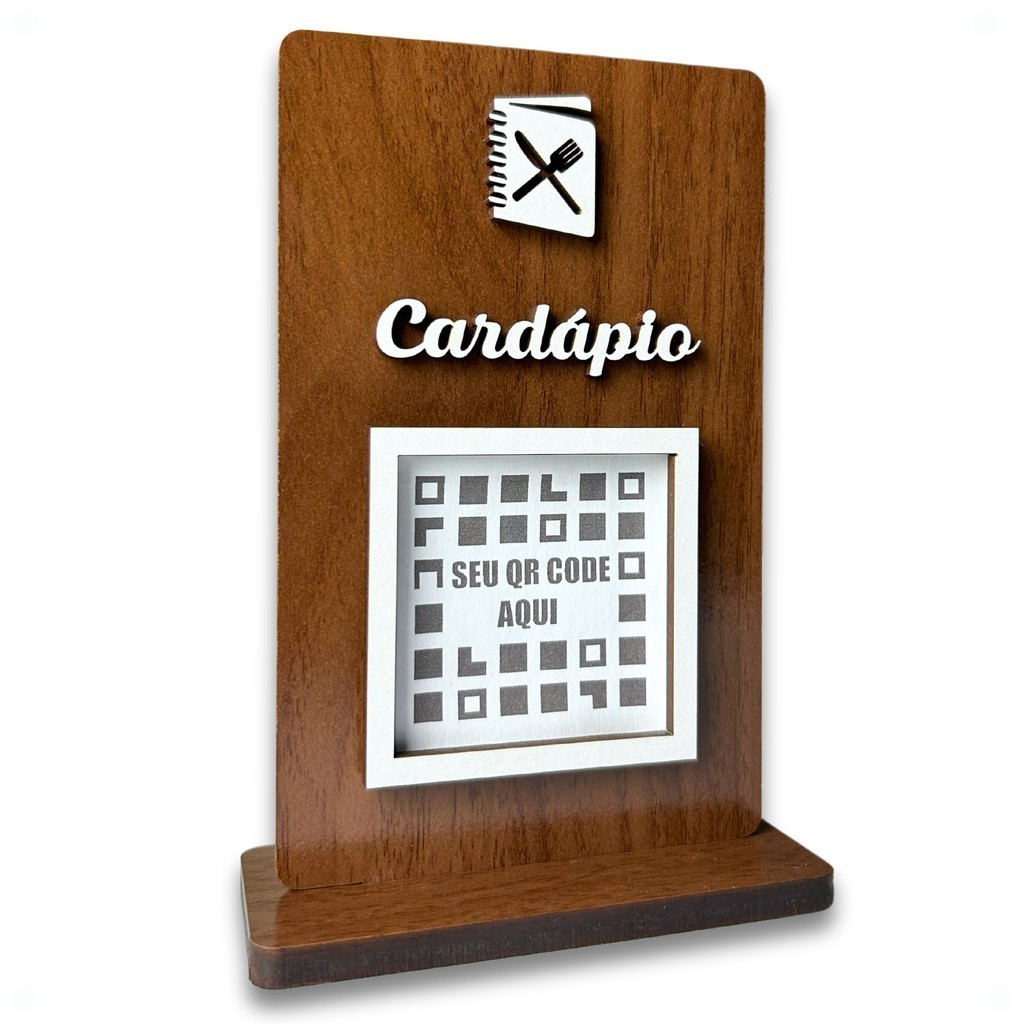 Placa QR Code Para Cardapio Madeira, Display Menu Digital