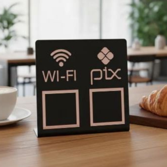 Placa Pix e WiFi com Suporte Acrílico Display QR Code Pagamento Digital Utilidades para Balcão Caixa Loja