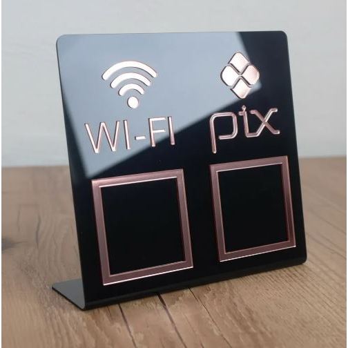 Placa Pix e WiFi com Suporte Acrílico Display QR Code Pagamento Digital Utilidades para Caixa Balcão Lojas Comércios