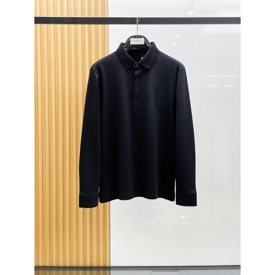 Men's new pure cotton pique fabric, ultra-soft, fashionable, and casual POLO Long-sleeved shirt with a lapel collar