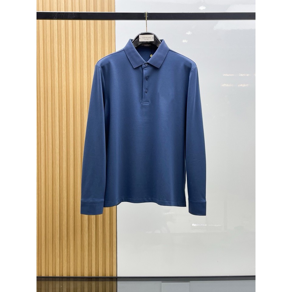 Men's new pure cotton pique fabric, ultra-soft, fashionable, and casual POLO Long-sleeved shirt with a lapel collar