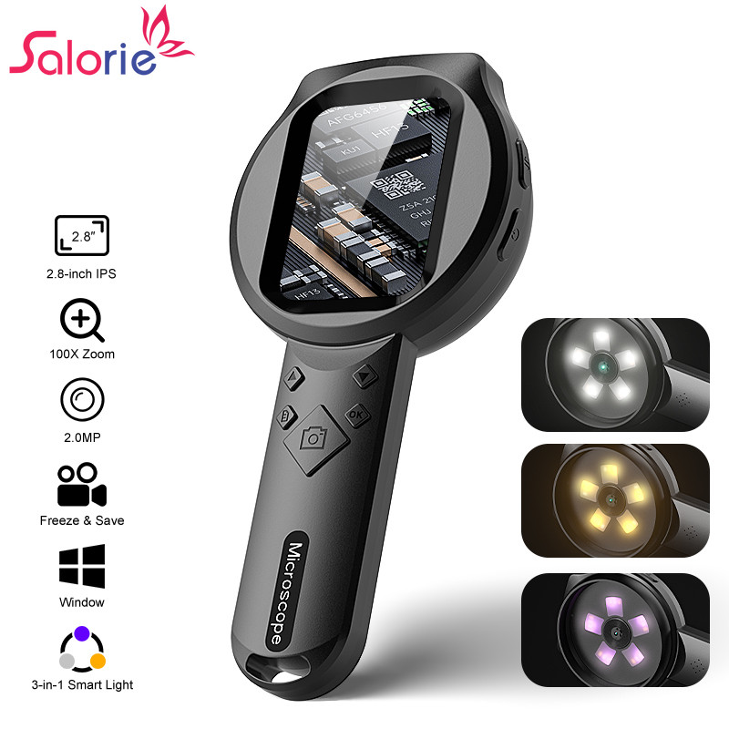 Salorie Microscópio Portátil 100X Hd Lupa Digital Para Pele Couro Cabeludo Análise Reparação Eletrônica Preto 1Pc