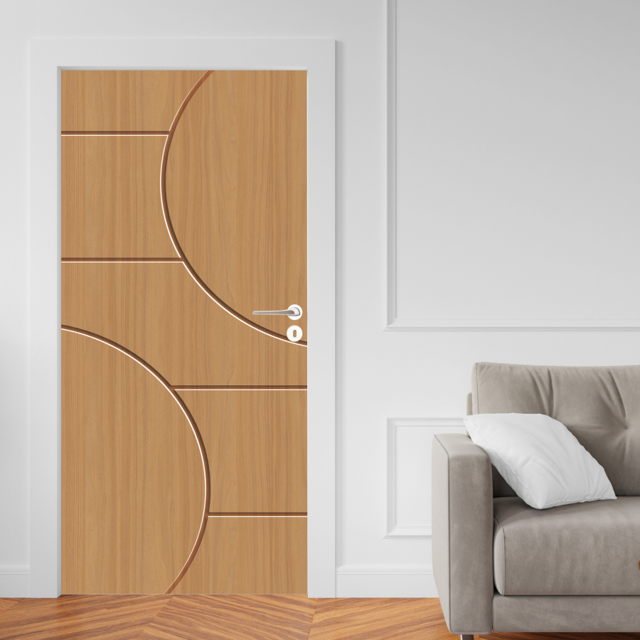 Papel Parede Adesivo para Portas de Madeira ou Vidro Decoração Revestimento - Madeira Frisada Círculos 100X