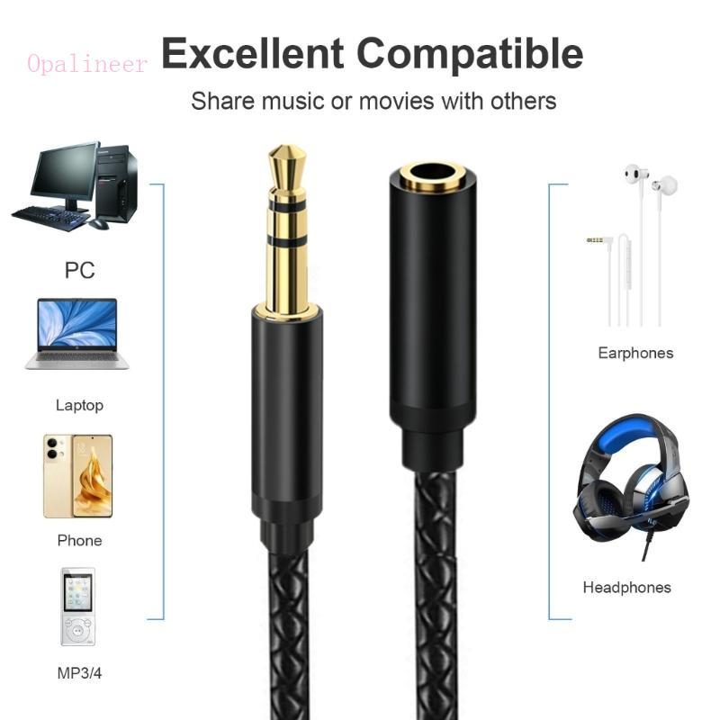 Opalineer Capa Preta 3 5 mm Extensão Para Fêmea Dourado Extremidades Alto-Falante Fone Ouvido E Port
