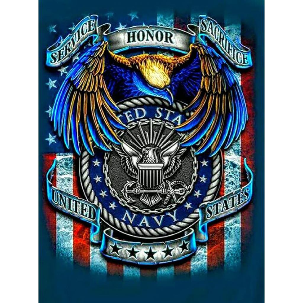 DIYPAINTING 5D DIY Diamond Art Painting Navy Flag 16X20 inches Full Round Drill Rhinestone Embroidery for Wall Decoratio