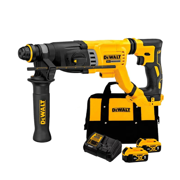 Martelete Rotativo Rompedor SDS a Bateria 3J Dewalt 20V DCH263B + Kit 2 Bateria 5A + Carregador + Bolsa DCB205C2K-BR