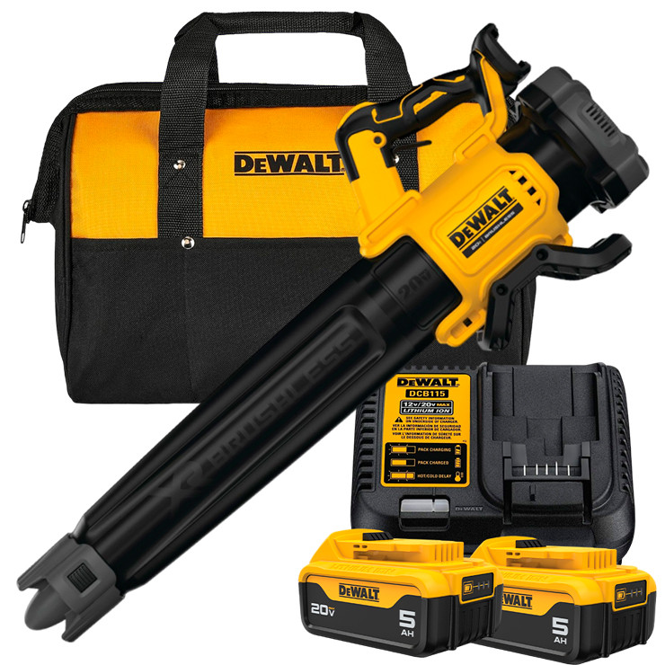 Kit Soprador de Folhas a Bateria 20V AeroSpike DCBL722B-B3 + 2 Baterias 5Ah MAX + Carregador + Bolsa DeWalt DCB205C2K-BR