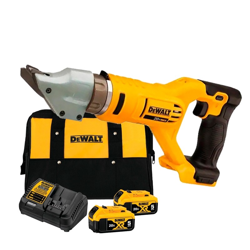 Tesoura Faca Cortar Chapa a Bateria 20V DCS491B Dewalt + Kit 2 Bateria 5A Carregador Bivolt e Bolsa DCB205C2K-BR