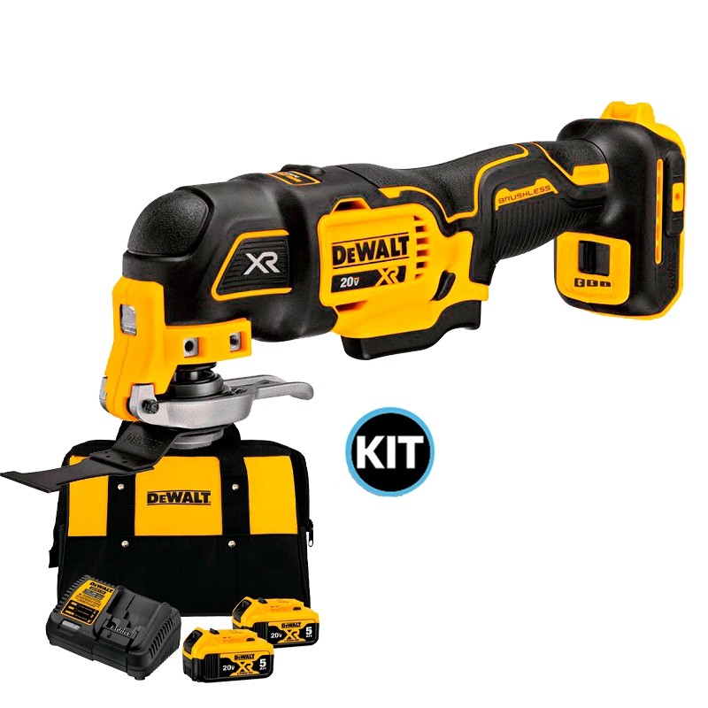 Multi Ferramenta Oscilante a Bateria 20V Dewalt DCS356B + 2 Baterias 5Ah 20V DCB205-B3 + Carregador DCB115 + Bolsa