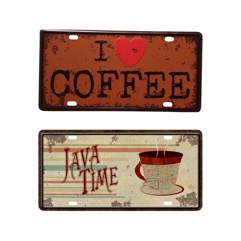 Kit Placas Decoração I Love Coffee E Java Time Café Vintage