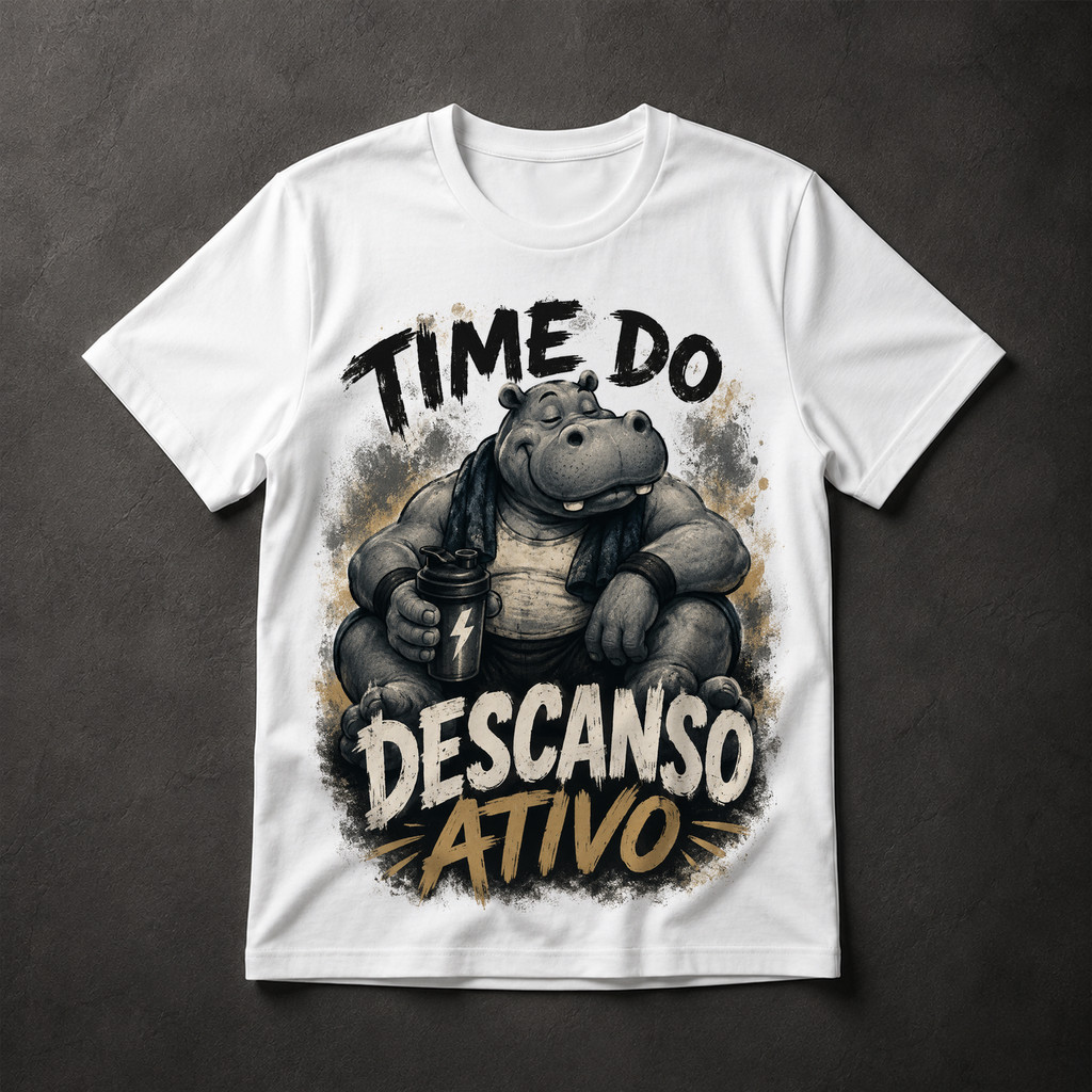 Camiseta Hipopótamo Fitness Time Do Descanso Ativo Vintage