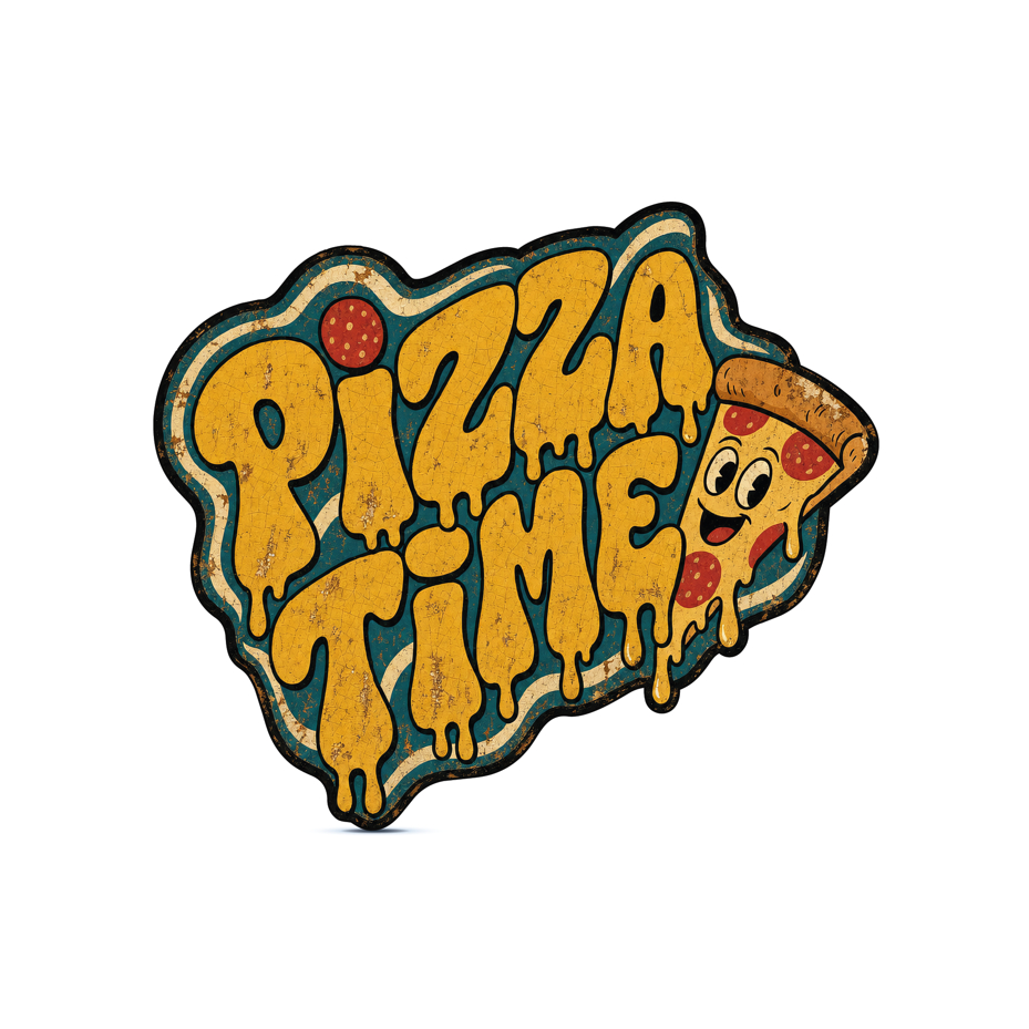 Placa Decorativa em ACM Pizza Time Letras Derretendo Retrô Vintage Anos 70 - Recorte Especial Decoração Pizzaria Cozinha