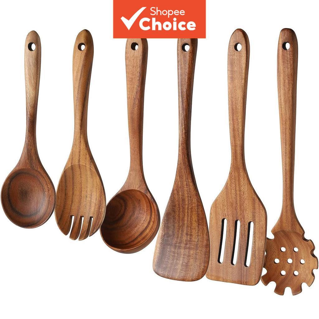 Conjunto De Utensílios De Cozinha De Madeira Antiaderente Espátula Colher Turner Para Doméstica