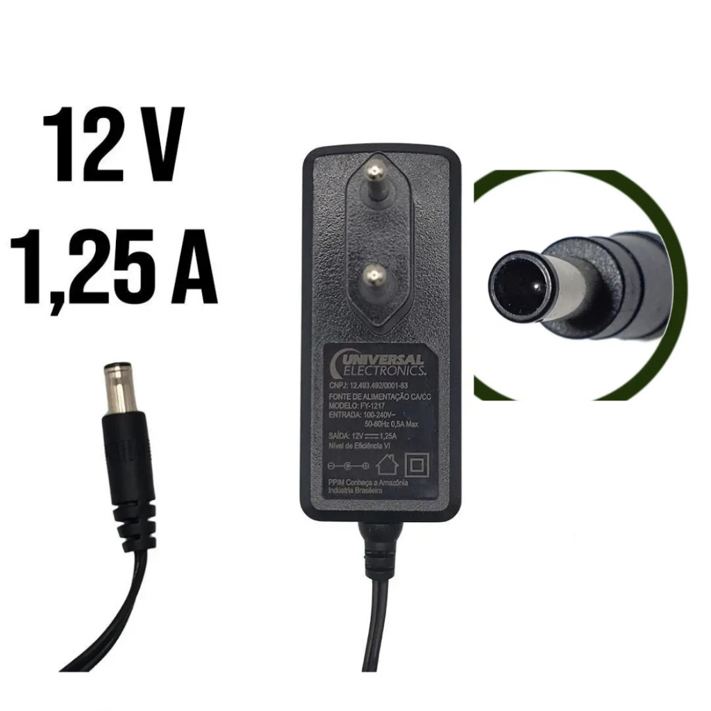 Fonte de Alimentação Universal Eletronics 12V 1,25A com Pino 5,3