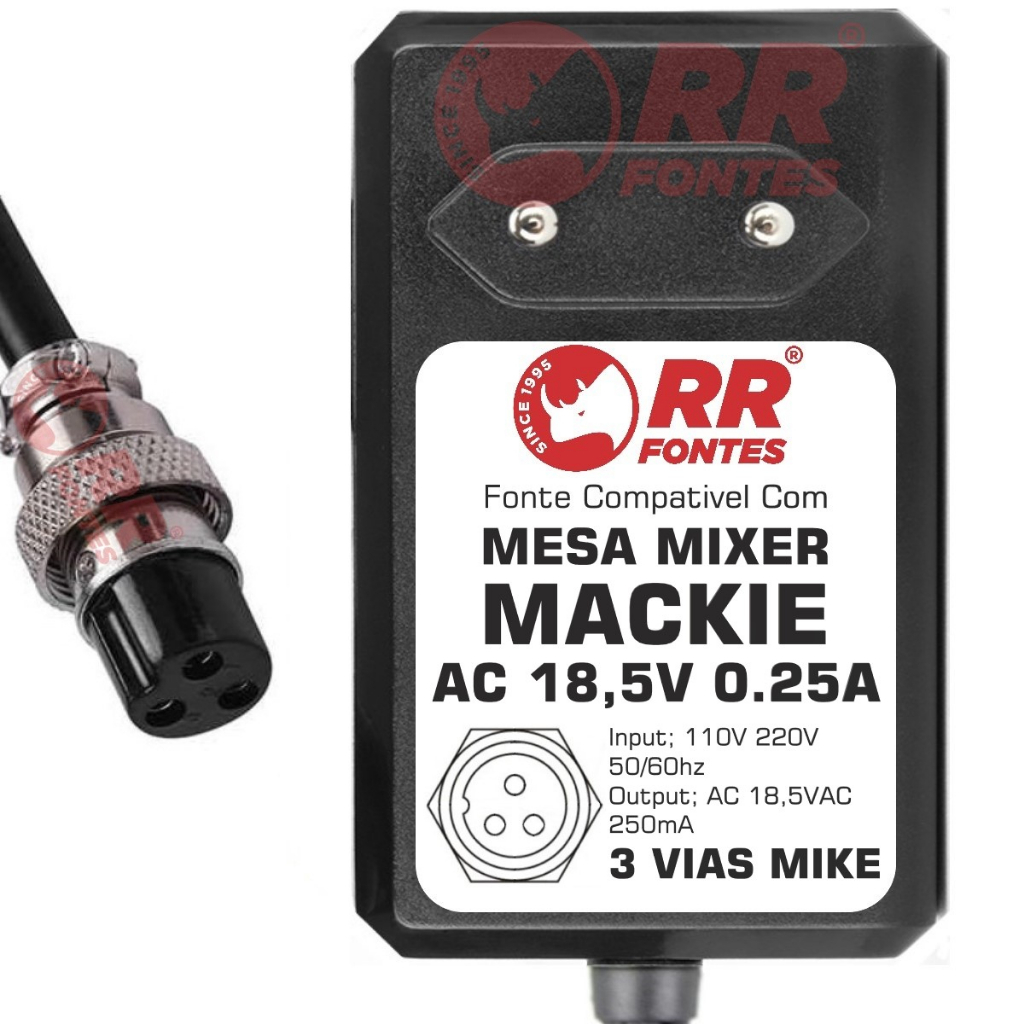 Fonte AC 18,5V 0.25A Para Mixer Mackie Plug MIKE