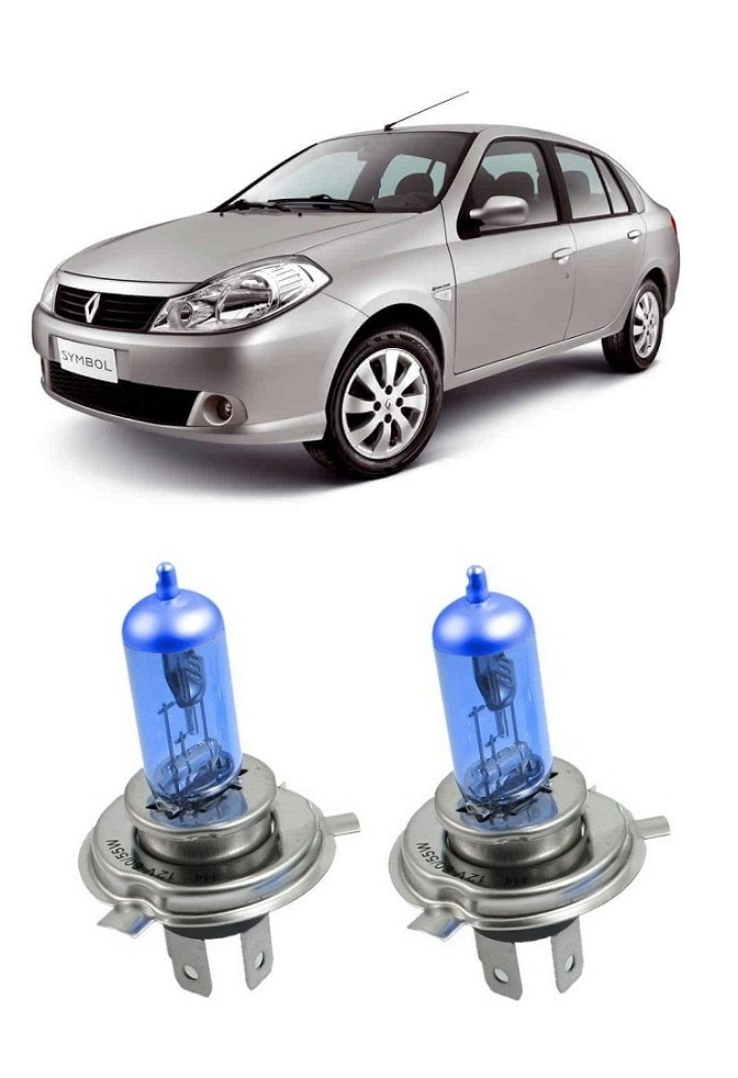 Par Lampada Super Branca Farol Renault Symbol 2009 2010 2011 2012 8500k H4